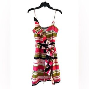 Vintage Milly Harbor Stripe Silk Sleeveless Asymmetrical Ruffle Dress Size 10